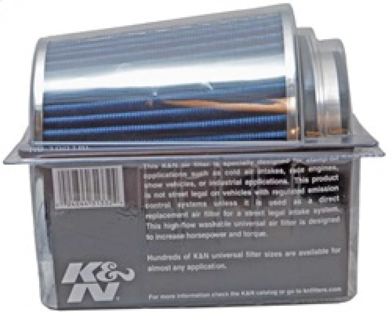 K&N Universal Air Filter Chrome Round Tapered Blue - 4in Flange ID x 1.125in Flange Length x 5.5in H