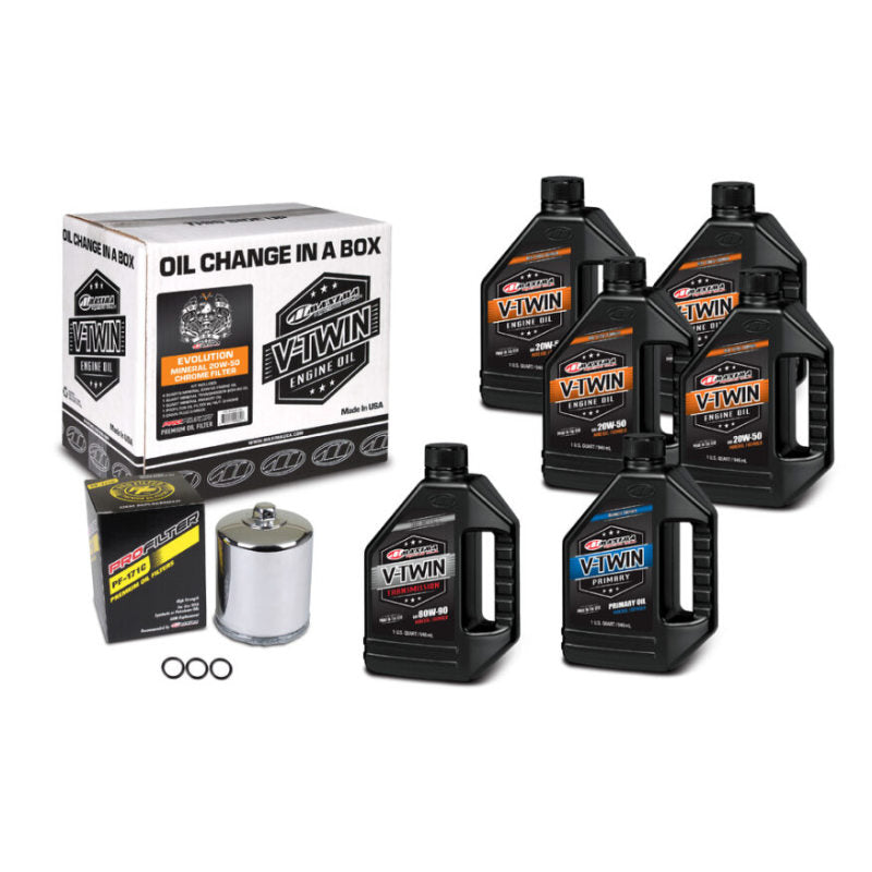 Maxima V-Twin Oil Change Kit Mineral w/ Chrome Filter Evolution