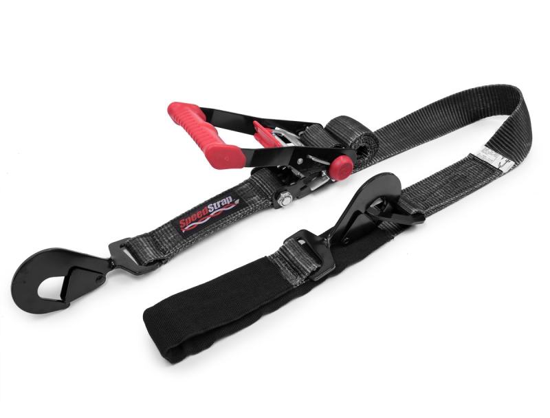 SpeedStrap 2In x 8Ft Ratchet Tie Down w/ Twisted Snap Hooks & Axle Strap Combo - Black