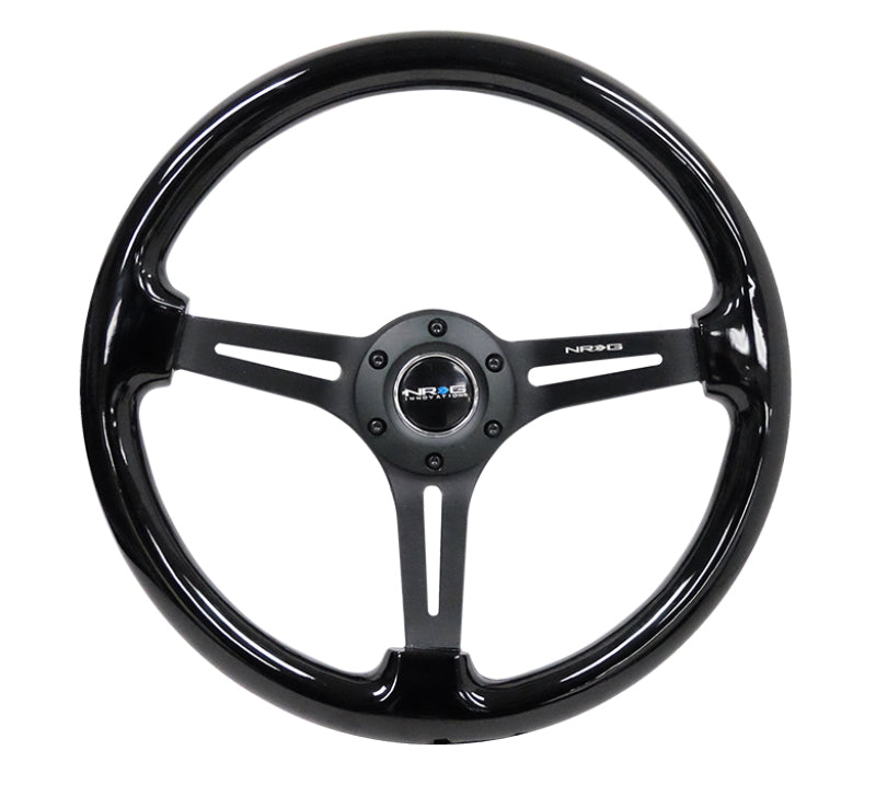 NRG Reinforced Steering Wheel (350mm / 3in. Deep) Blk Wood w/Blk Matte Spoke/Black Center Mark