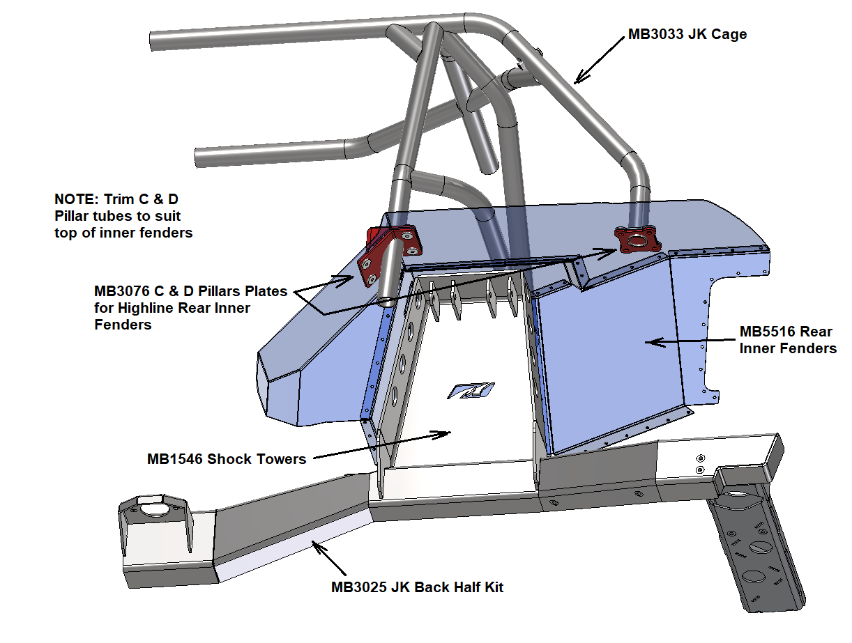 Cage C & D Plates for JKU Rear Highline Inner Fenders