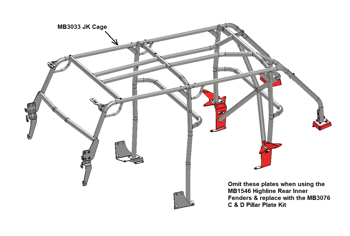 Cage C & D Plates for JKU Rear Highline Inner Fenders