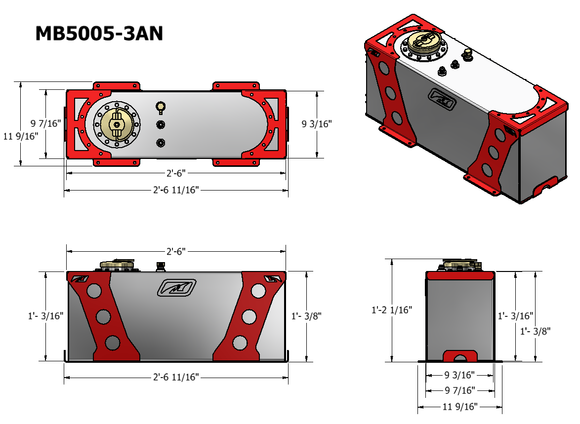 15 Gallon Fuel Cell w/ -AN Fittings 30x12x9