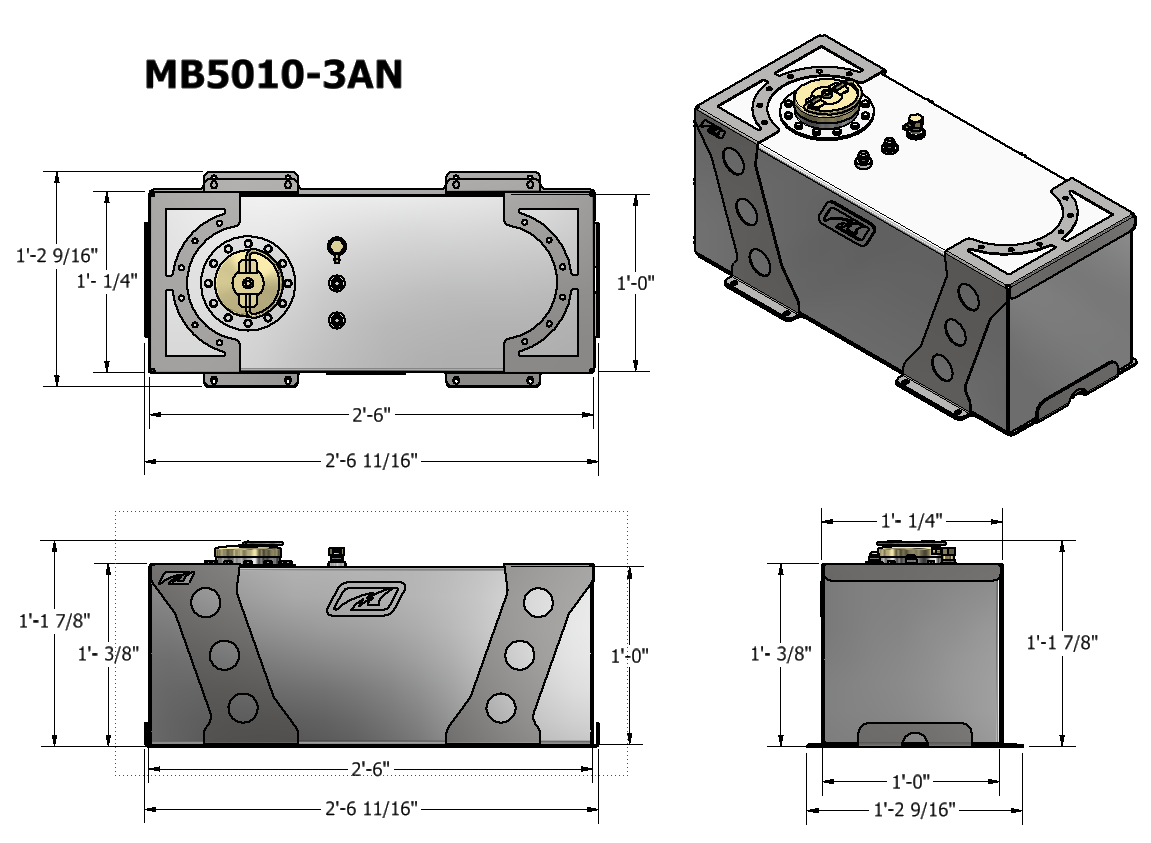 19 Gallon Fuel Cell w/-AN Fittings 30x12x12