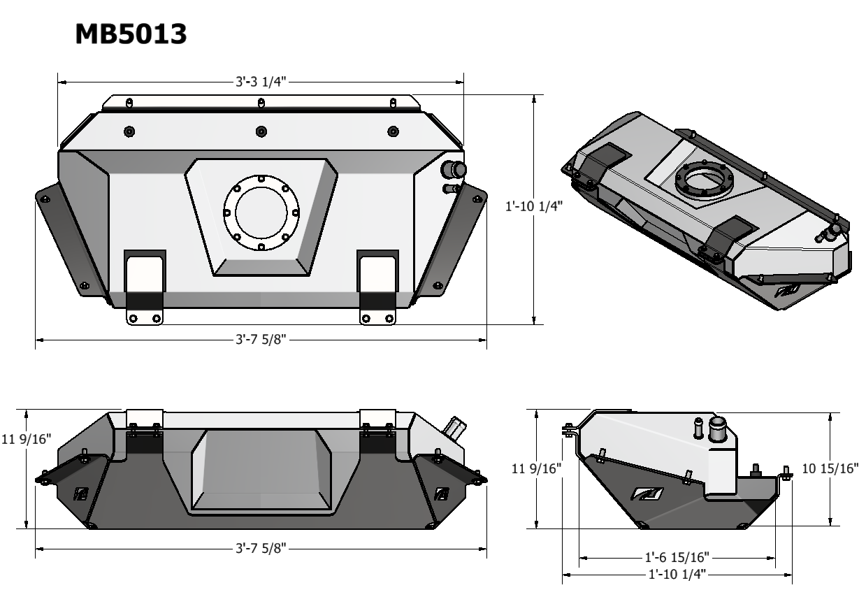 Aluminum Fuel Cell w/ Skid Plate for MB3025 Back Half Kit - fits Jeep JK/JKU