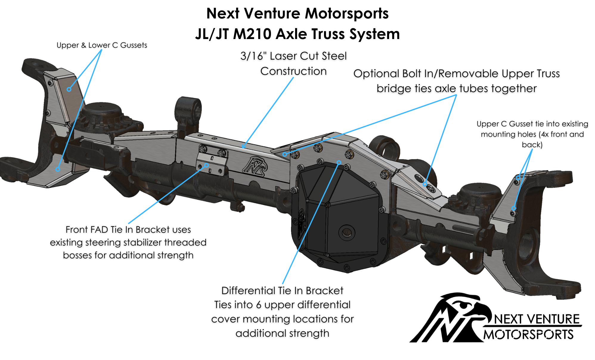 JL/JT Front Axle Truss (Advantek Dana 44/M210)