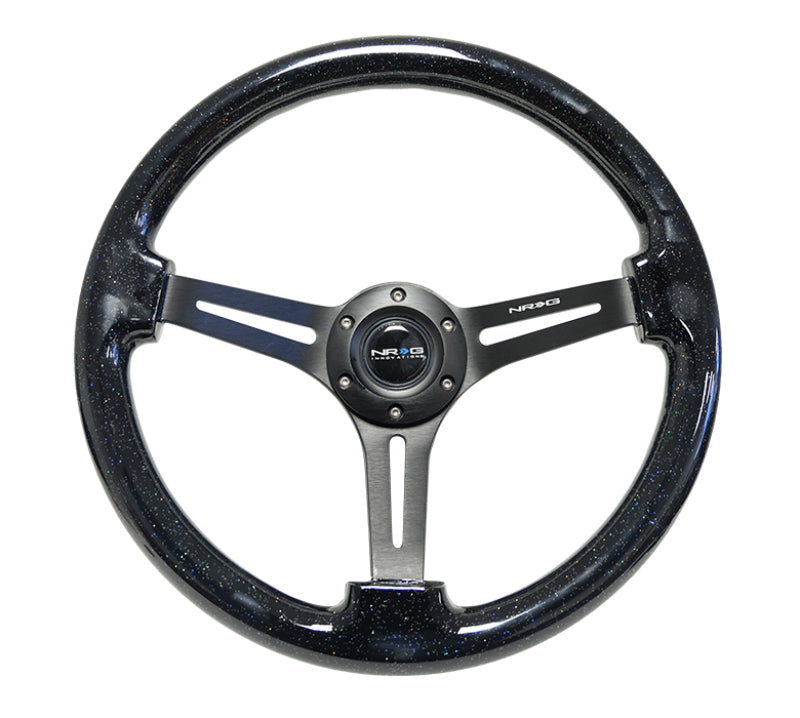 NRG Reinforced Steering Wheel (350mm / 3in. Deep) Black Multi Color Flake Wood w/ Black Matte Center