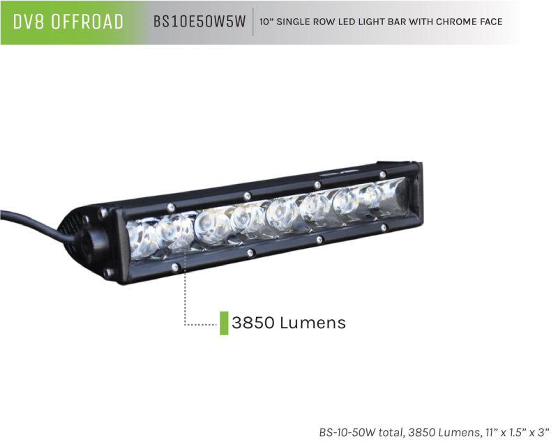 DV8 Offroad SL 8 Slim 10in Light Bar Slim 50W Spot 5W CREE LED - Black